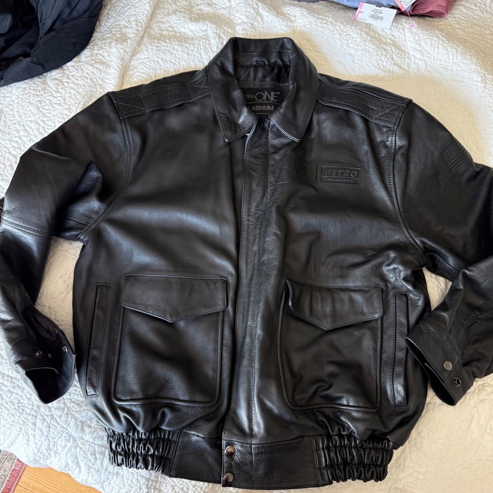 Ultra One Platinum TA Petro Genuine Leather Bomber Jacket XL Black Quilted USA